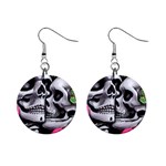 Black Skulls Red Roses Mini Button Earrings