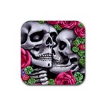 Black Skulls Red Roses Rubber Coaster (Square)