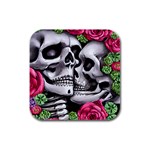 Black Skulls Red Roses Rubber Square Coaster (4 pack)