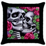 Black Skulls Red Roses Throw Pillow Case (Black)