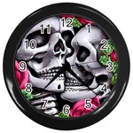 Black Skulls Red Roses Wall Clock (Black)