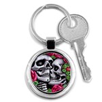 Black Skulls Red Roses Key Chain (Round)