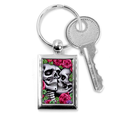 Black Skulls Red Roses Key Chain (Rectangle) from ArtsNow.com Front