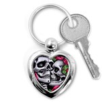 Black Skulls Red Roses Key Chain (Heart)