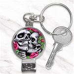 Black Skulls Red Roses Nail Clippers Key Chain