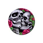 Black Skulls Red Roses Rubber Round Coaster (4 pack)