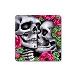 Black Skulls Red Roses Square Magnet