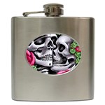 Black Skulls Red Roses Hip Flask (6 oz)