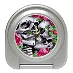 Black Skulls Red Roses Travel Alarm Clock