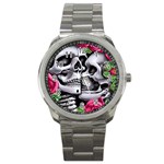 Black Skulls Red Roses Sport Metal Watch