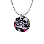 Black Skulls Red Roses 1  Button Necklace