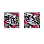 Black Skulls Red Roses Cufflinks (Square)