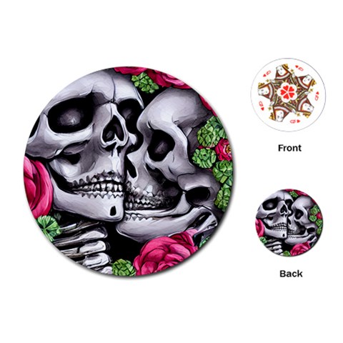 Black Skulls Red Roses Playing Cards Single Design (Round) from ArtsNow.com Front