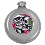 Black Skulls Red Roses Round Hip Flask (5 oz)