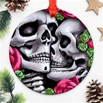 Black Skulls Red Roses Round Ornament (Two Sides)