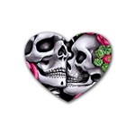 Black Skulls Red Roses Rubber Coaster (Heart)