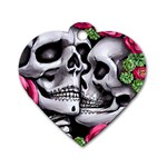 Black Skulls Red Roses Dog Tag Heart (Two Sides)