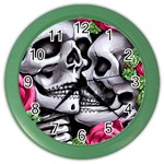 Black Skulls Red Roses Color Wall Clock