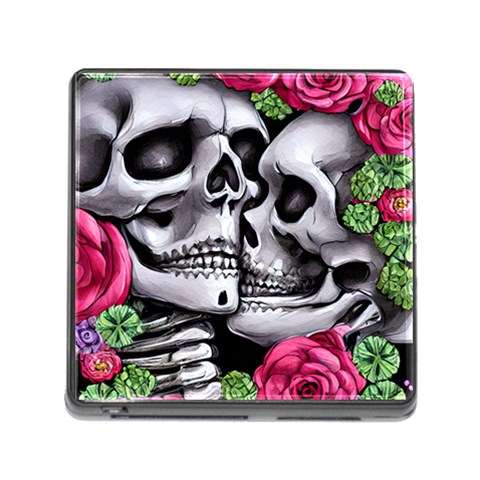Black Skulls Red Roses Memory Card Reader (Square 5 Slot) from ArtsNow.com Front