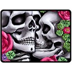 Black Skulls Red Roses One Side Fleece Blanket (Large)