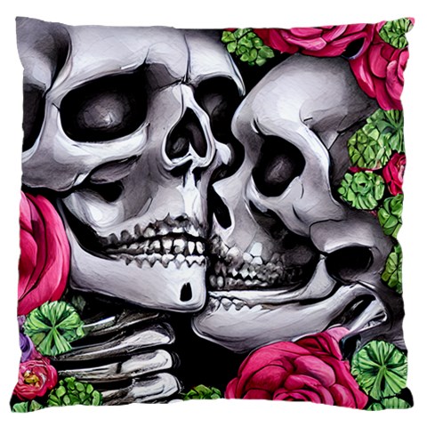 Black Skulls Red Roses Large Cushion Case (One Side) from ArtsNow.com Front