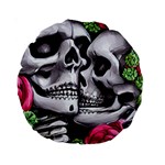 Black Skulls Red Roses Standard 15  Premium Round Cushions