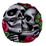 Black Skulls Red Roses Large 18  Premium Round Cushions