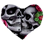 Black Skulls Red Roses Large 19  Premium Heart Shape Cushions