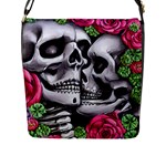 Black Skulls Red Roses Flap Closure Messenger Bag (L)