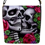 Black Skulls Red Roses Flap Closure Messenger Bag (S)