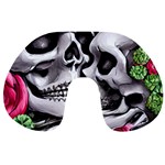 Black Skulls Red Roses Travel Neck Pillow