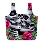 Black Skulls Red Roses Full Print Recycle Bag (L)