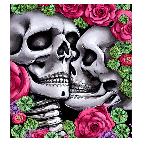Black Skulls Red Roses Drawstring Pouch (Large) from ArtsNow.com Front