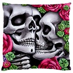 Black Skulls Red Roses Large Premium Plush Fleece Cushion Case (One Side)