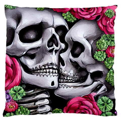Black Skulls Red Roses Large Premium Plush Fleece Cushion Case (Two Sides) from ArtsNow.com Front