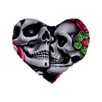 Black Skulls Red Roses Standard 16  Premium Flano Heart Shape Cushions