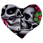 Black Skulls Red Roses Large 19  Premium Flano Heart Shape Cushions