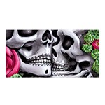 Black Skulls Red Roses Satin Wrap 35  x 70 