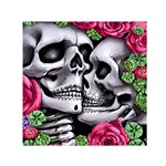 Black Skulls Red Roses Square Satin Scarf (30  x 30 )