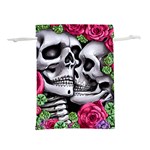 Black Skulls Red Roses Lightweight Drawstring Pouch (L)