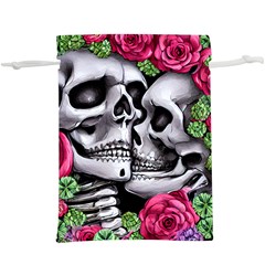 Black Skulls Red Roses Lightweight Drawstring Pouch (XL) from ArtsNow.com Front