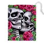 Black Skulls Red Roses Drawstring Pouch (4XL)