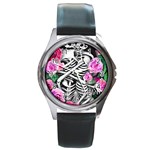 Floral Skeletons Round Metal Watch