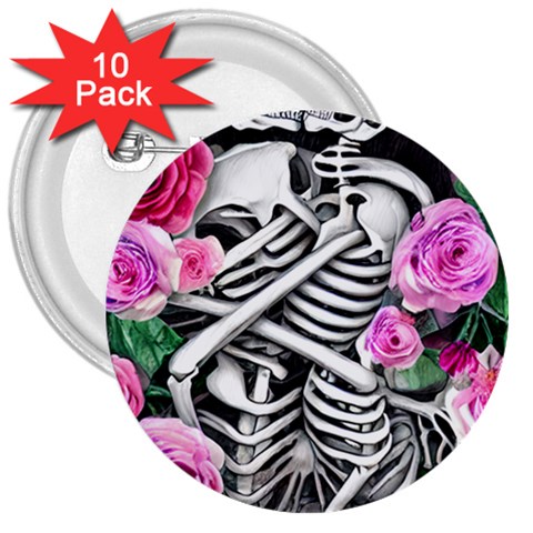 Floral Skeletons 3  Buttons (10 pack)  from ArtsNow.com Front