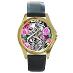 Floral Skeletons Round Gold Metal Watch