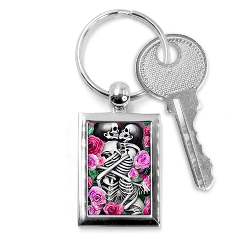 Floral Skeletons Key Chain (Rectangle) from ArtsNow.com Front