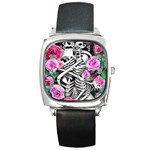 Floral Skeletons Square Metal Watch