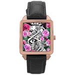 Floral Skeletons Rose Gold Leather Watch 