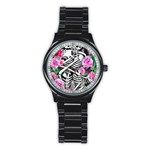 Floral Skeletons Stainless Steel Round Watch