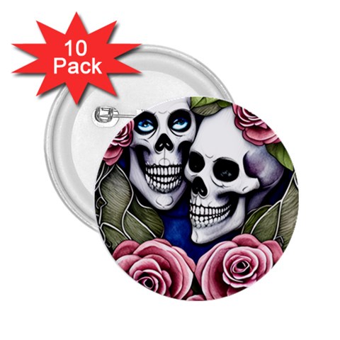 Skulls and Flowers 2.25  Buttons (10 pack)  from ArtsNow.com Front